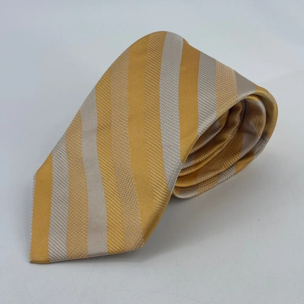 Robert Talbott Tie Mens OS Gold Silver Striped Best of Class Silk Made in USA
